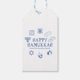 Etiqueta Para Presente Feliz Hanukkah azul branco nome da família persona