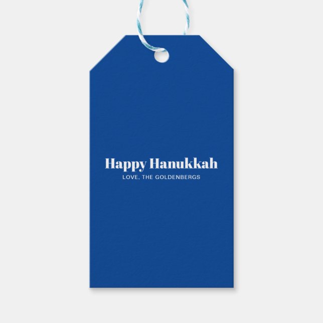 Etiqueta Para Presente Feliz Hanukkah, azul, branco, personalizado simple (Frente)