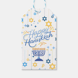 Etiqueta Para Presente Feliz Hanukkah Azul e Dourado