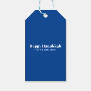 Etiqueta Para Presente Feliz Hanukkah, azul, listras modernas brancas e p
