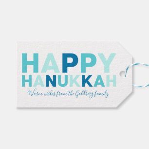 Etiqueta Para Presente Feliz Hanukkah   Azul Moderno Simples e Verde Azul