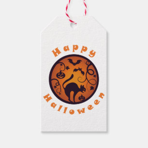 Etiqueta Para Presente Feliz lanterna do Halloween aranhas e morcegos neg