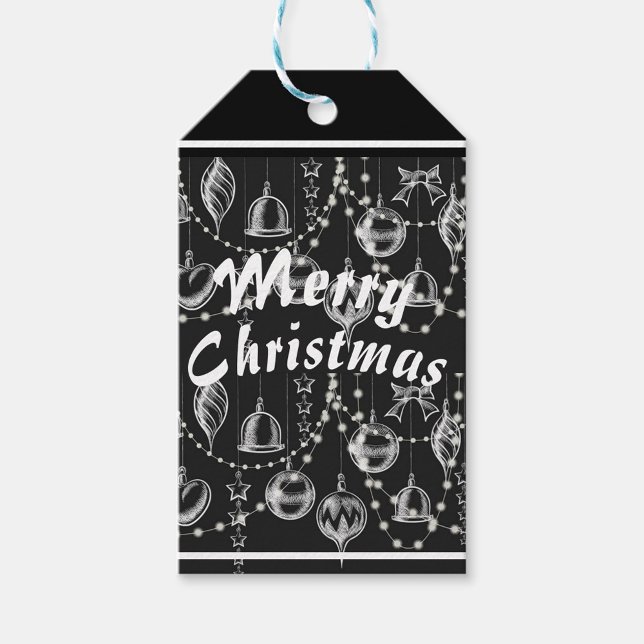 Etiqueta Para Presente Feliz Natal (A black and white Christmas-themed background with the words "Merry Christmas"!)