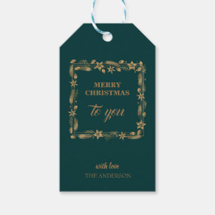 Etiqueta Para Presente Feliz Natal Arch Dourado Gif Verde elegante e mode