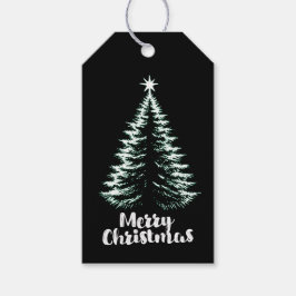 Etiqueta Para Presente Feliz Natal Árvore Chic Distressed Preto e Verde-M