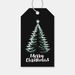Etiqueta Para Presente Feliz Natal Árvore Chic Distressed Preto e Verde-M