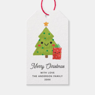 Etiqueta Para Presente Feliz Natal. Árvore engraçada de inverno