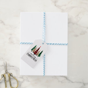 Etiqueta Para Presente Feliz Natal Árvores Xadrez Vermelho Verde Preto