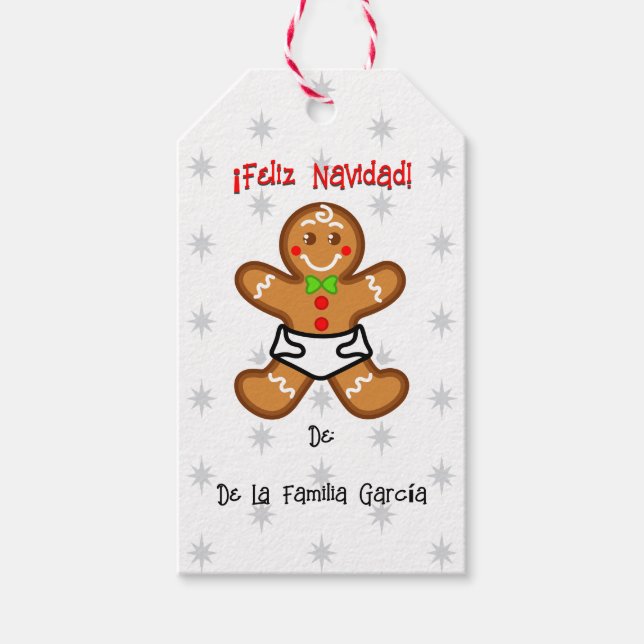 Etiqueta Para Presente ¡Feliz Natal! Bébé Gingerbread / Branco-Vermelho (Frente)