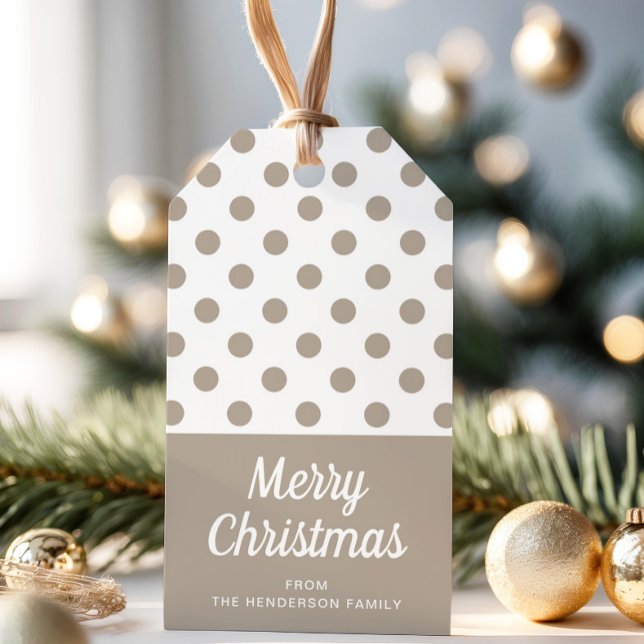 Etiqueta Para Presente Feliz Natal Beige Brown Taupe Bolinhas (Merry Christmas Beige Brown Taupe Polka Dots Gift Tags)