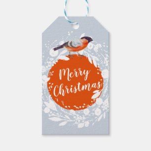 Etiqueta Para Presente Feliz Natal Bird Snowy Wreath Winter