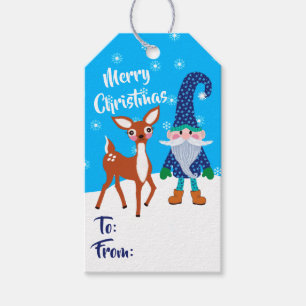 Etiqueta Para Presente Feliz Natal Blue Snowflakes Gnomo Cute Deer