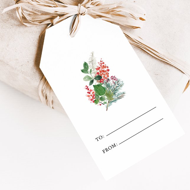 Etiqueta Para Presente Feliz Natal Botânico (Festive Merry Christmas Holiday Watercolor Botanical Gift Tags
by Painted Paperie)