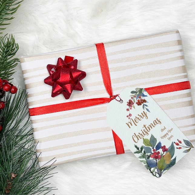 Etiqueta Para Presente Feliz Natal - Buracos de Aquarelas e Berries (Criador carregado)