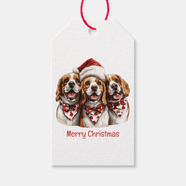 Etiqueta Para Presente Feliz Natal Cachorros de Beagle (Frente)