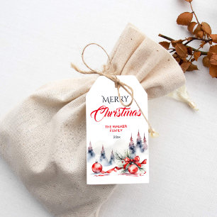 Etiqueta Para Presente Feliz Natal clássico, ruivos e pinheiros