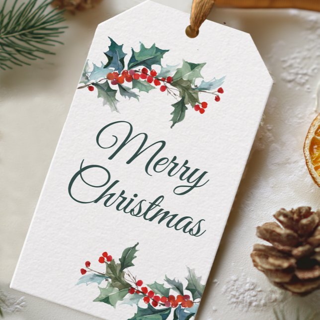 Etiqueta Para Presente Feliz Natal com Azevinho e Frutas (Merry Christmas Editable Personalized Gift Tag)