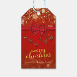 Etiqueta Para Presente Feliz Natal,Confetes Dourados,Laço Vermelho,Enfeit
