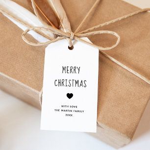 Etiqueta Para Presente Feliz Natal Coração branco e preto