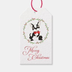 Etiqueta Para Presente Feliz Natal de Boston Terrier