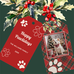 Etiqueta Para Presente Feliz Natal de Xadrez Vermelha de Pawlidays Cachor