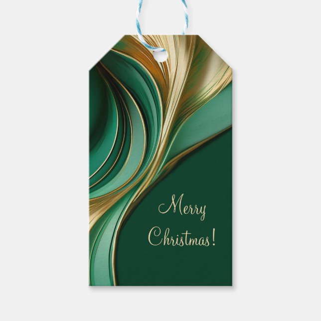 Etiqueta Para Presente Feliz Natal - Design Abstrato Dourado e Verde - (Frente)