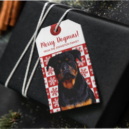 Etiqueta Para Presente Feliz Natal Dogmas Rottweiler Vermelho Festivo