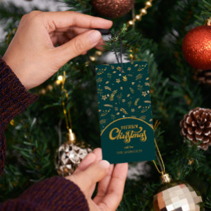 Etiqueta Para Presente Feliz Natal Dourado Arch Verde elegante moderno