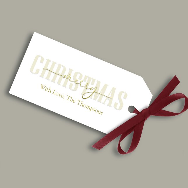 Etiqueta Para Presente Feliz Natal Dourado Caligrafia Simples (Merry Christmas simple gold script gift tag,)