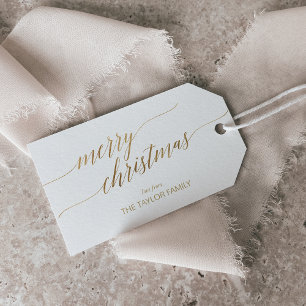 Etiqueta Para Presente Feliz Natal Dourado elegante da caligrafia