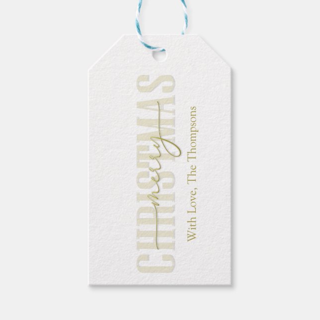 Etiqueta Para Presente Feliz Natal Dourado Script de Caligrafia (Frente)