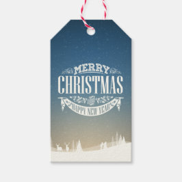 Etiqueta Para Presente Feliz Natal e Cena de Neve Feliz ano novo