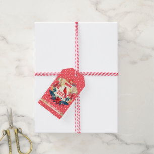 Etiqueta Para Presente Feliz Natal e um Feliz Ano Novo! Pássaro Vermelho