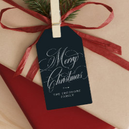 Etiqueta Para Presente Feliz Natal elegante azul-marinho feriado