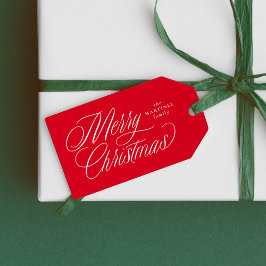 Etiqueta Para Presente Feliz Natal elegante roteiro vermelho feriado