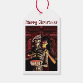 Etiqueta Para Presente Feliz Natal. Esqueleto engraçado com mulher