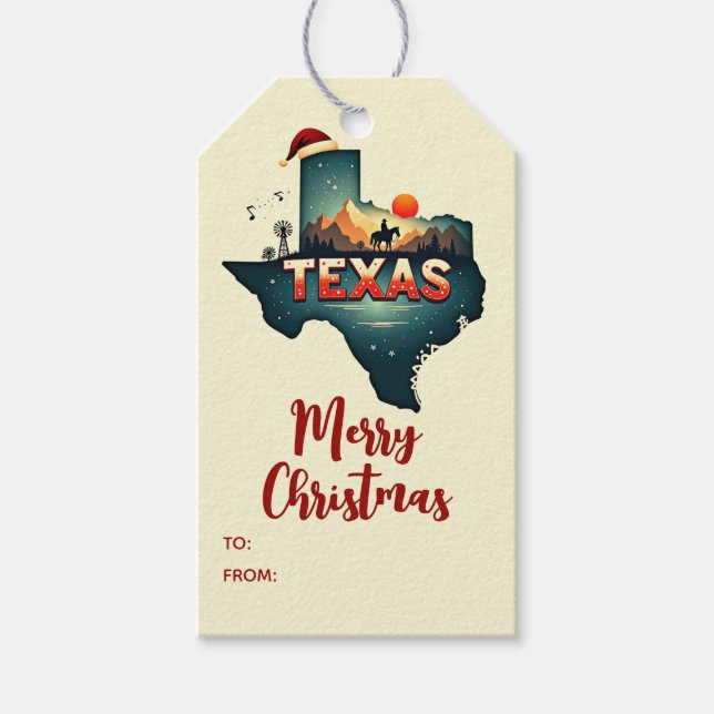 Etiqueta Para Presente Feliz Natal Estado do Texas Feriado Personalizado (Frente)