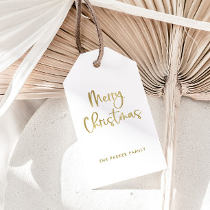Etiqueta Para Presente Feliz Natal   Faux Dourado em White Casual Script