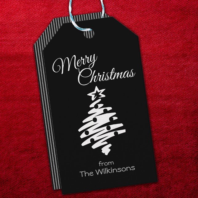 Etiqueta Para Presente Feliz Natal Feriado Moderno Negro (Merry Christmas Black Modern Holiday Gift Tags)