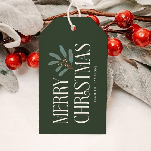 Etiqueta Para Presente Feliz Natal Feriado Verde Botânico (Criador carregado)