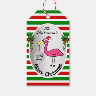Etiqueta Para Presente Feliz Natal Flamingo Vermelho e Verde Humor Bonito