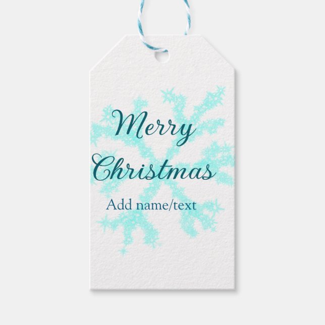 Etiqueta Para Presente Feliz Natal flocos de neve azuis brilhando (Frente)