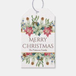 Etiqueta Para Presente Feliz Natal Flores de Inverno em Aquarela Nome