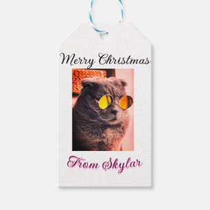 Etiqueta Para Presente Feliz Natal, gato, cão de estimação, foto de amor