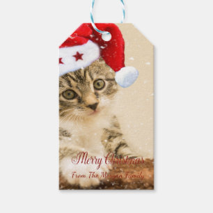 Etiqueta Para Presente Feliz Natal,Gato Com Chapéu De Papai Noel