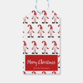 Etiqueta Para Presente Feliz Natal Gnomo Cinza Vermelho Padrão Nórdico