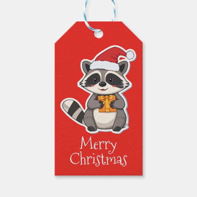 Etiqueta Para Presente Feliz Natal Guaxinim (Frente)