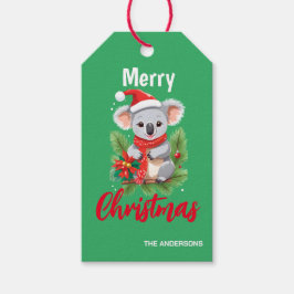 Etiqueta Para Presente Feliz Natal Koala Papais noeis vermelhos e verdes