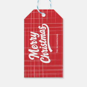 Etiqueta Para Presente Feliz Natal Linho Vermelho e Branco Estilo