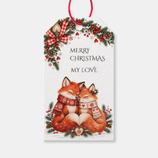 Etiqueta Para Presente Feliz Natal Meu Amor Casal de Raposas Escandinavas